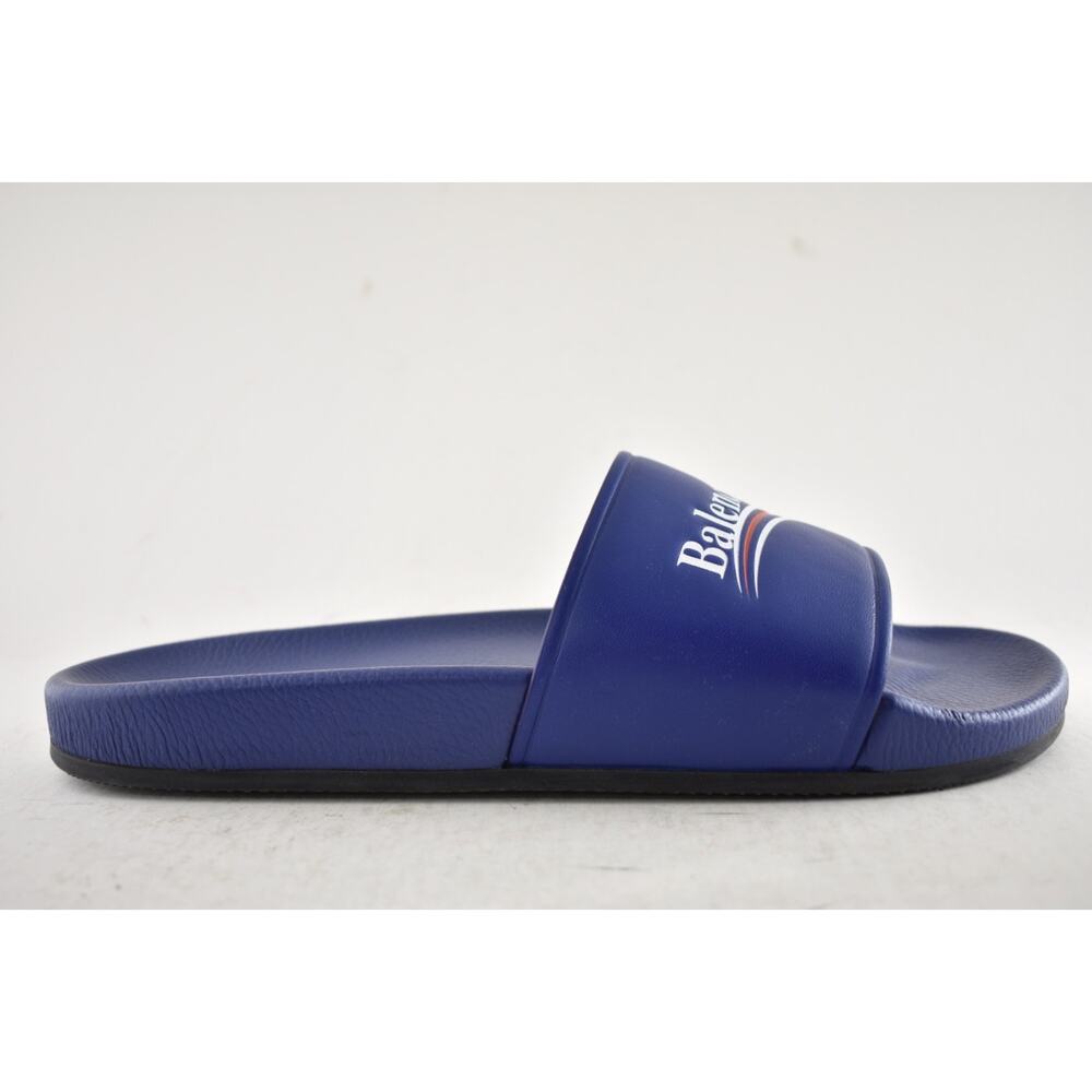 Balenciaga Blue Leather Campaign Logo Slide Pool Sandal Flip Flop Flat 44 11 - Picture 2 of 15
